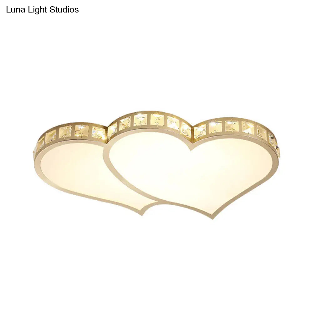 Heart Crystal Led Flush Lamp - Gold Ceiling Mount With Warm/White Light