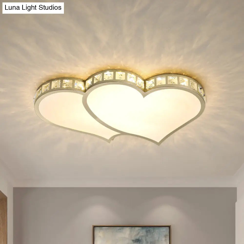 Heart Crystal Led Flush Lamp - Gold Ceiling Mount With Warm/White Light / Warm