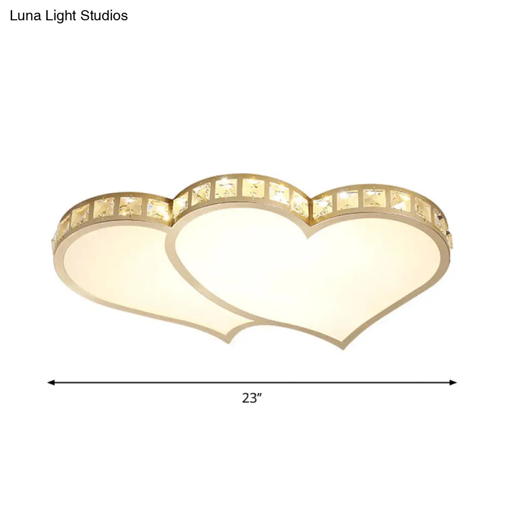 Heart Crystal Led Flush Lamp - Gold Ceiling Mount With Warm/White Light