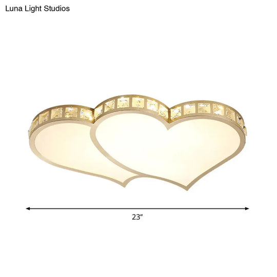 Heart Crystal Led Flush Lamp - Gold Ceiling Mount With Warm/White Light