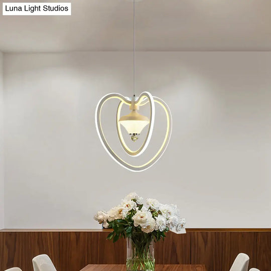 Heart Frame Acrylic Led Pendant Ceiling Light White Hanging With Diamond Accent