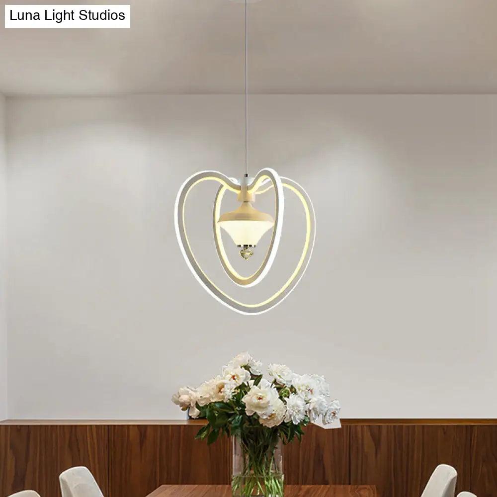 Modern Heart Frame Led Ceiling Light - Elegant Acrylic Pendant With Diamond Accent