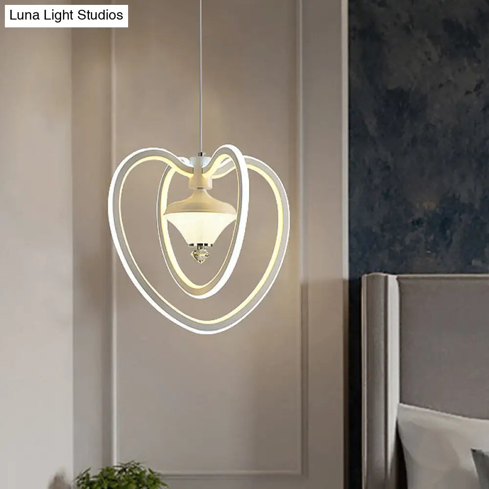 Modern Heart Frame Led Ceiling Light - Elegant Acrylic Pendant With Diamond Accent