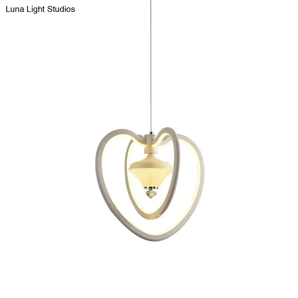 Modern Heart Frame Led Ceiling Light - Elegant Acrylic Pendant With Diamond Accent