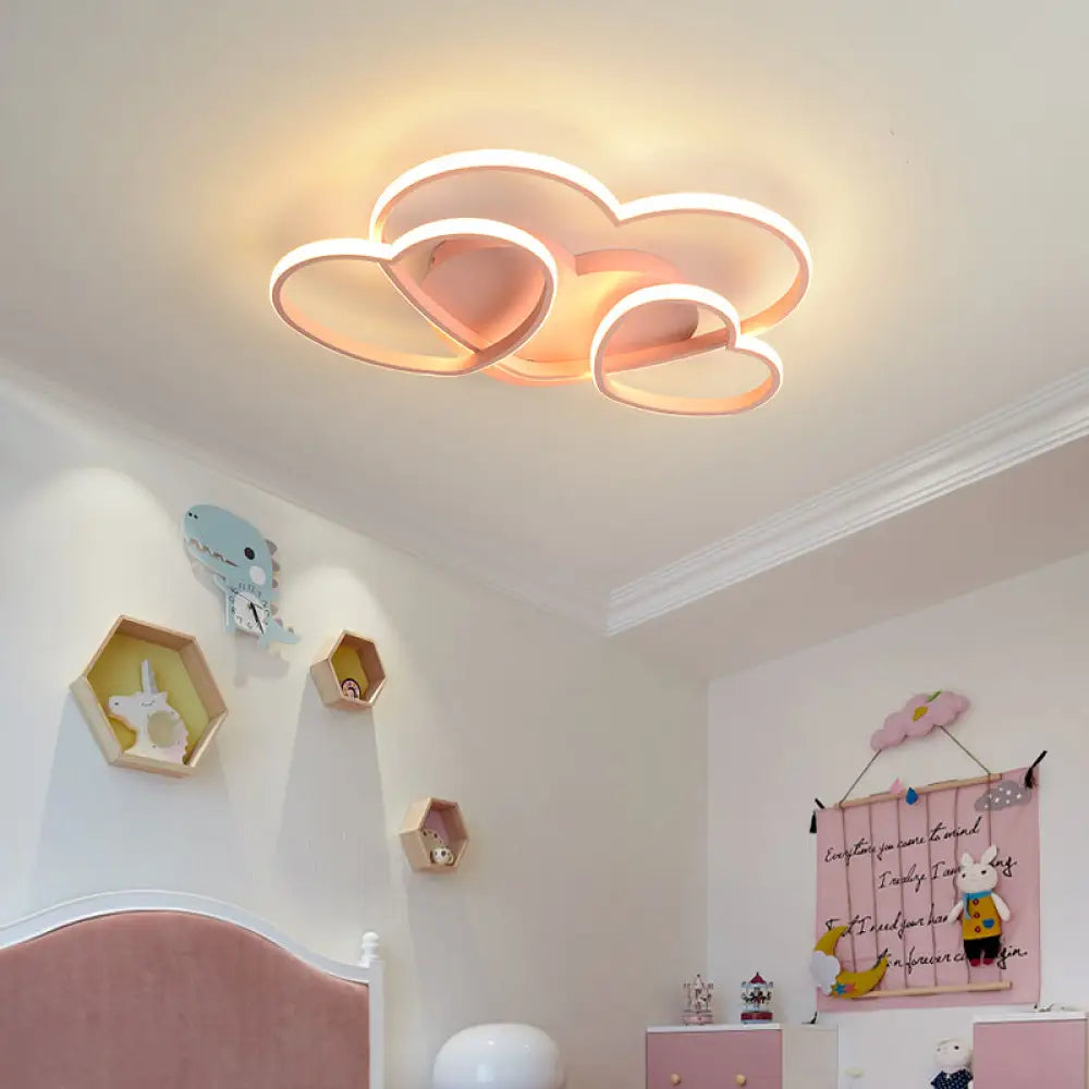 Heart Led Flush Mount Ceiling Fixture For Kid’s Room - Nordic Acrylic In White/Pink/Gold 19.5’