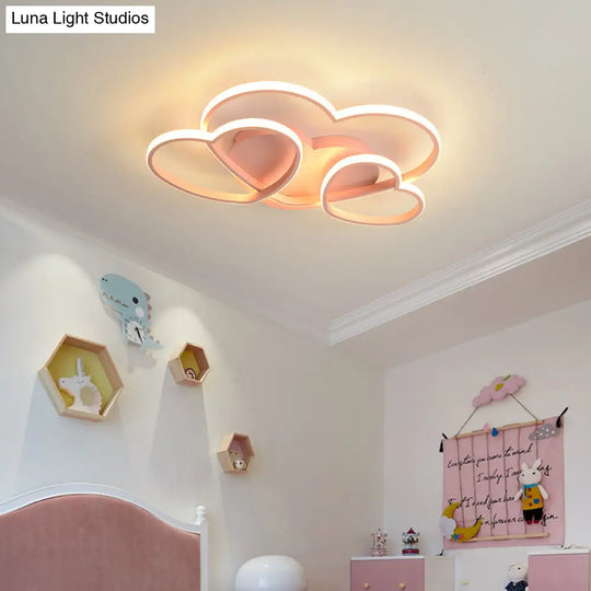 Heart Led Flush Mount Ceiling Fixture For Kids Room - Nordic Acrylic In White/Pink/Gold 19.5 Or 23.5