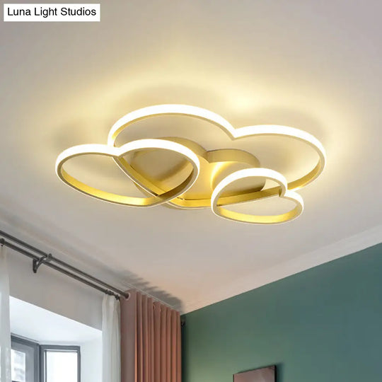 Heart Led Flush Mount Ceiling Fixture For Kids Room - Nordic Acrylic In White/Pink/Gold 19.5 Or 23.5
