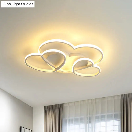 Heart Led Flush Mount Ceiling Fixture For Kids Room - Nordic Acrylic In White/Pink/Gold 19.5 Or 23.5