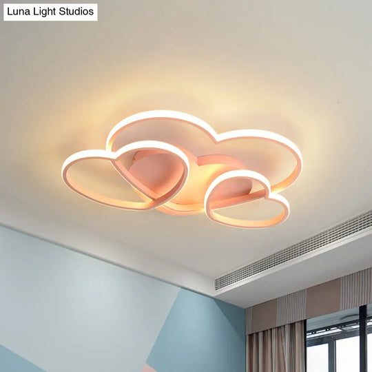 Heart Led Flush Mount Ceiling Fixture For Kid’s Room - Nordic Acrylic In White/Pink/Gold 19.5’