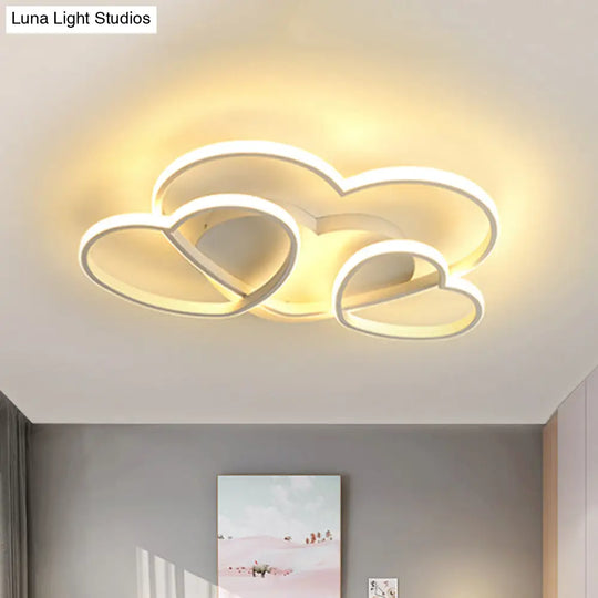 Heart Led Flush Mount Ceiling Fixture For Kid’s Room - Nordic Acrylic In White/Pink/Gold 19.5’