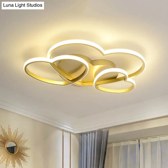 Heart Led Flush Mount Ceiling Fixture For Kids Room - Nordic Acrylic In White/Pink/Gold 19.5 Or 23.5