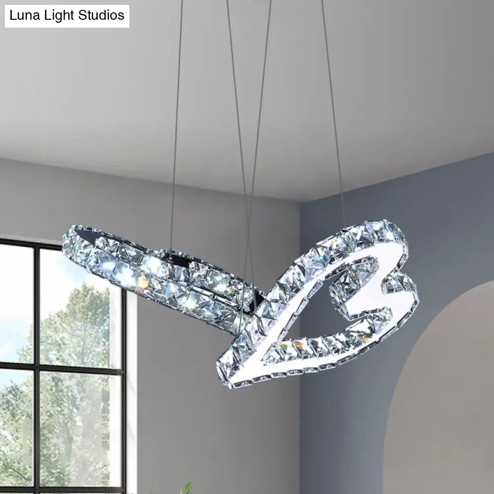 Contemporary Stainless-Steel Led Ceiling Lamp With Multi Pendant Crystal Blocks And Warm/White Light
