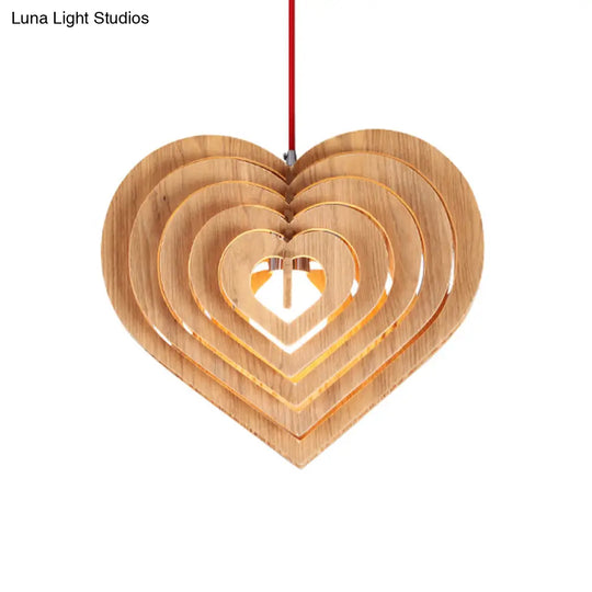 Heart Pendulum Light - Modern Wood Design With Beige Hanging Pendant For Tables