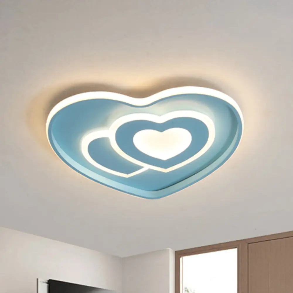 Heart Shape Ceiling Flush: Nordic Style Led Flush Mount Lighting With Acrylic Blue/Pink Finish Blue