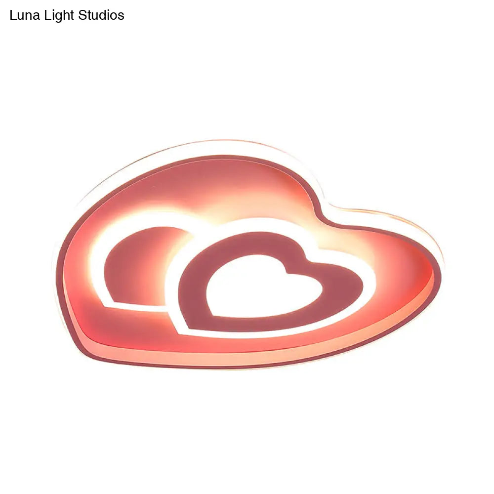 Heart Shape Ceiling Flush: Nordic Style Led Flush Mount Lighting With Acrylic Blue/Pink Finish