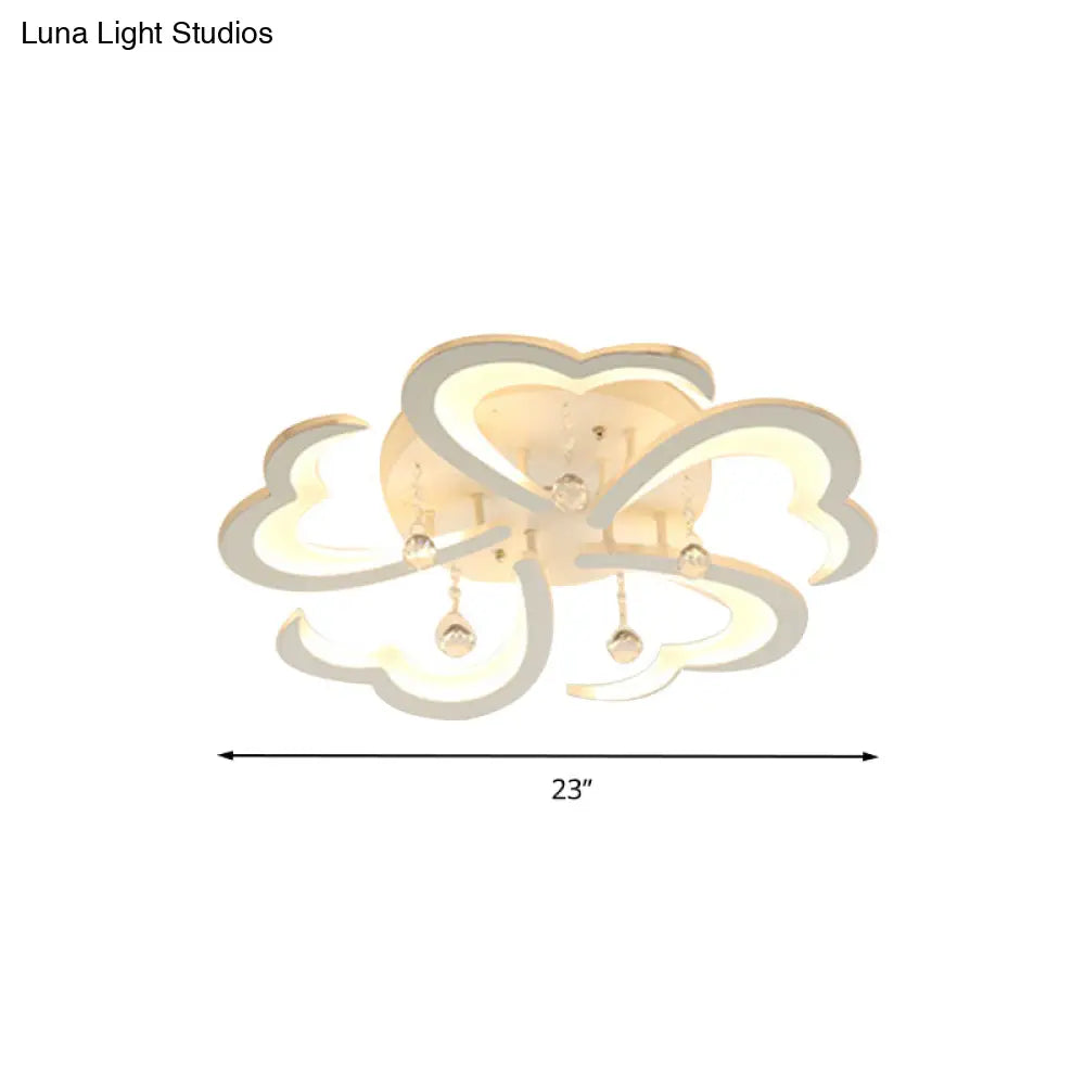 Heart - Shaped Acrylic Flush Mount Light Fixture With 5/15 Lights In Warm/White/3 Color For Living