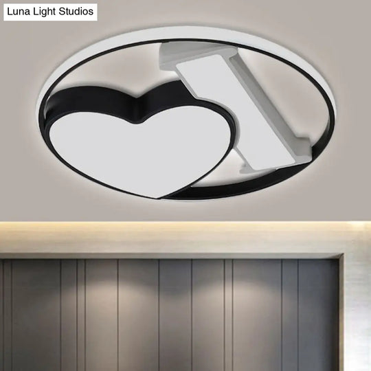 Heart-Shaped Bedroom Flush Mount Ceiling Light Fixture - Art Deco Acrylic Design Black-White / Warm