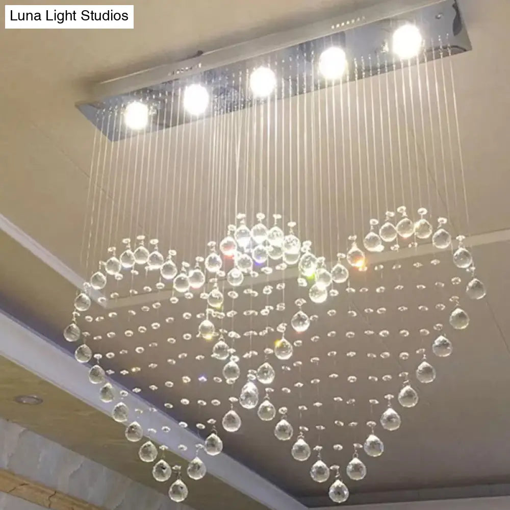 Heart Shaped Crystal Flush Mount Ceiling Light In Modern Stainless Steel - 3/5/6 Heads