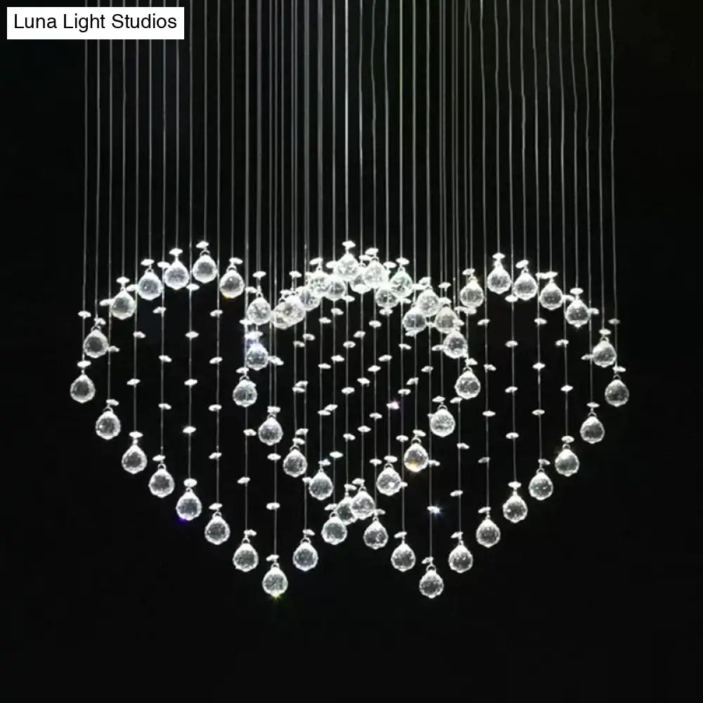 Heart Shaped Crystal Flush Mount Ceiling Light In Modern Stainless Steel - 3/5/6 Heads