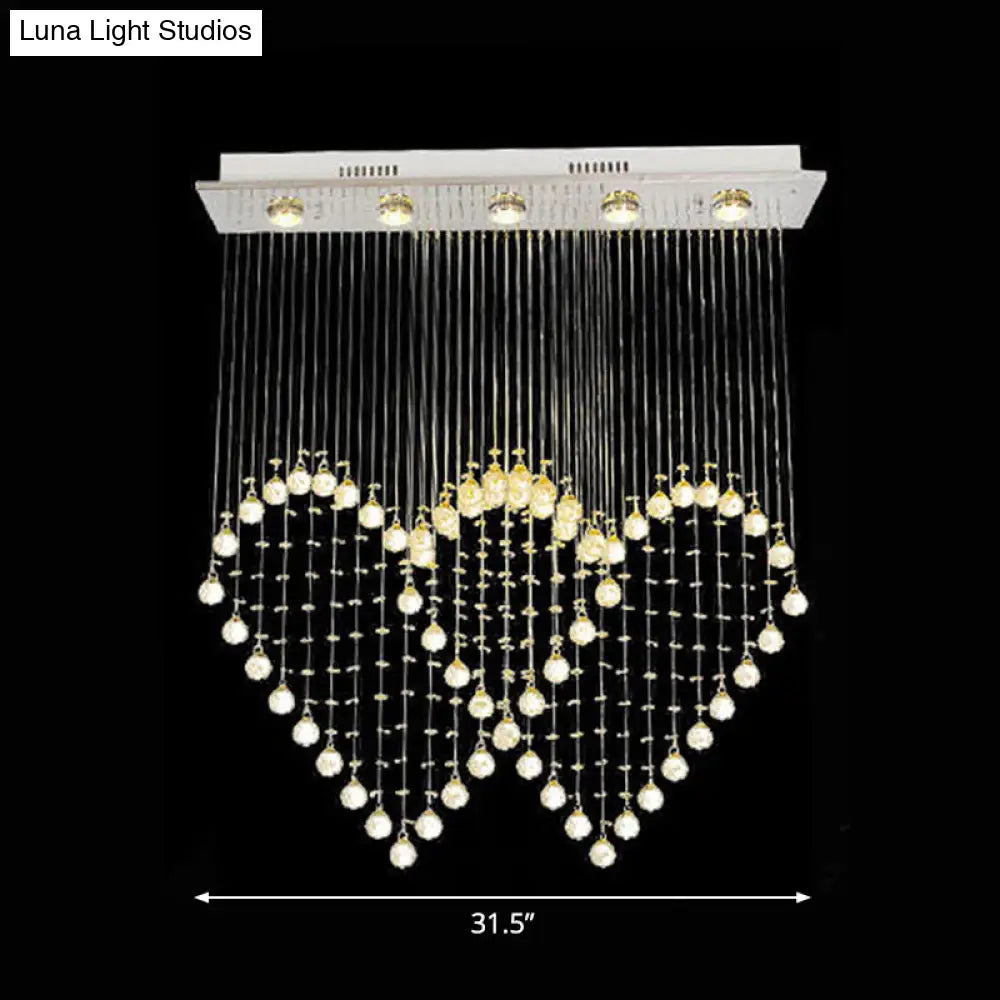 Heart Shaped Crystal Flush Mount Ceiling Light In Modern Stainless Steel - 3/5/6 Heads