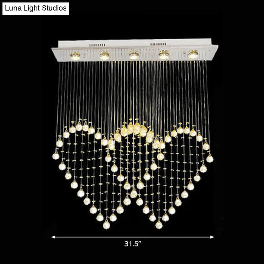 Heart Shaped Crystal Flush Mount Ceiling Light In Modern Stainless Steel - 3/5/6 Heads