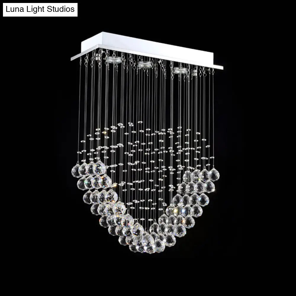 Heart - Shaped Crystal Orb Led Flush Mount Lamp In Chrome - Modern Restaurant Lighting