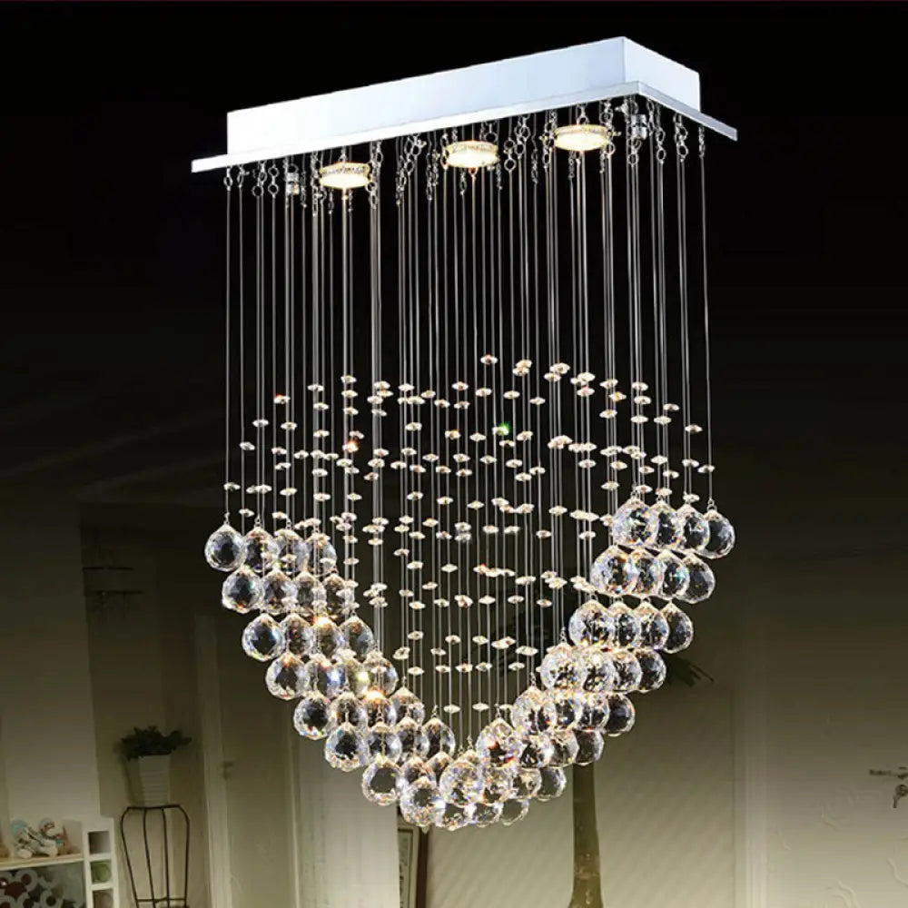 Heart - Shaped Crystal Orb Led Flush Mount Lamp In Chrome - Modern Restaurant Lighting / A