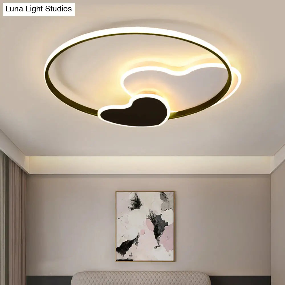 Heart-Shaped Led Ceiling Light With Black & White Acrylic And Metal Rim