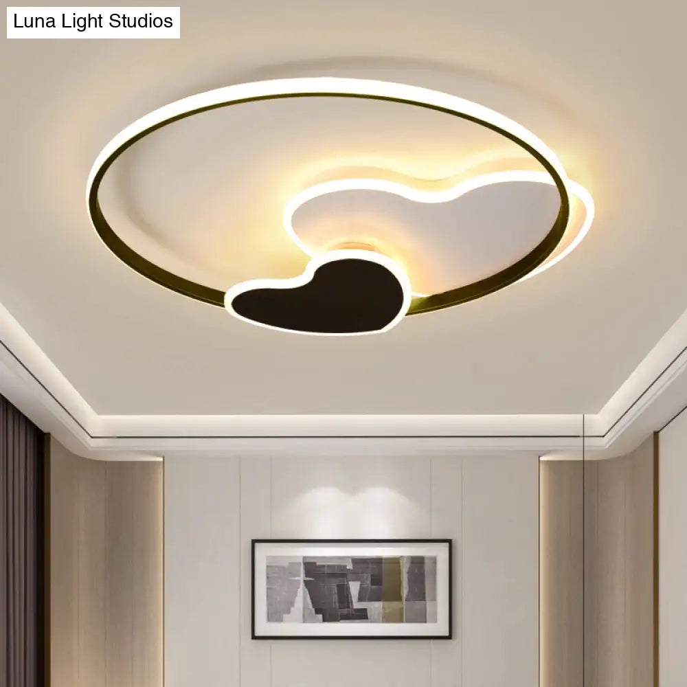 Heart - Shaped Led Ceiling Light With Black & White Acrylic And Metal Rim