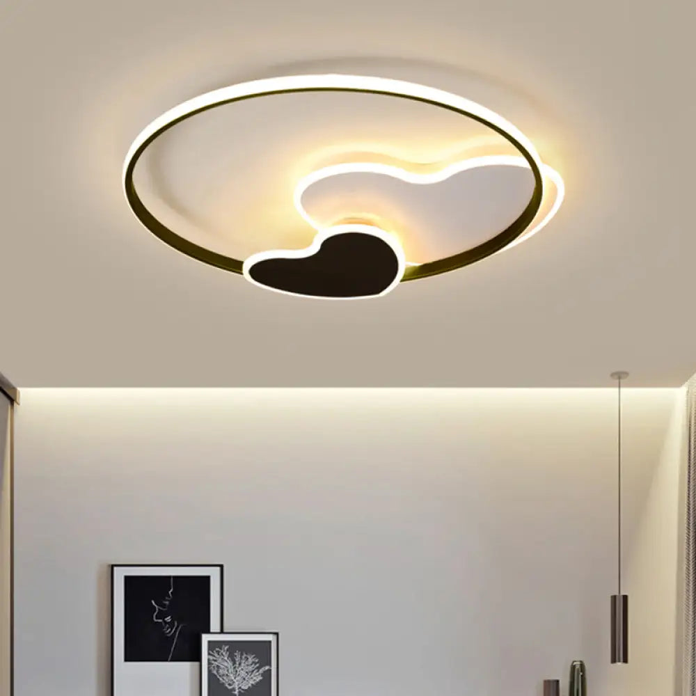 Heart - Shaped Led Ceiling Light With Black & White Acrylic And Metal Rim Black - White / 19.5’