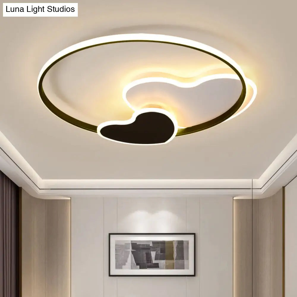 Heart-Shaped Led Ceiling Light With Black & White Acrylic And Metal Rim