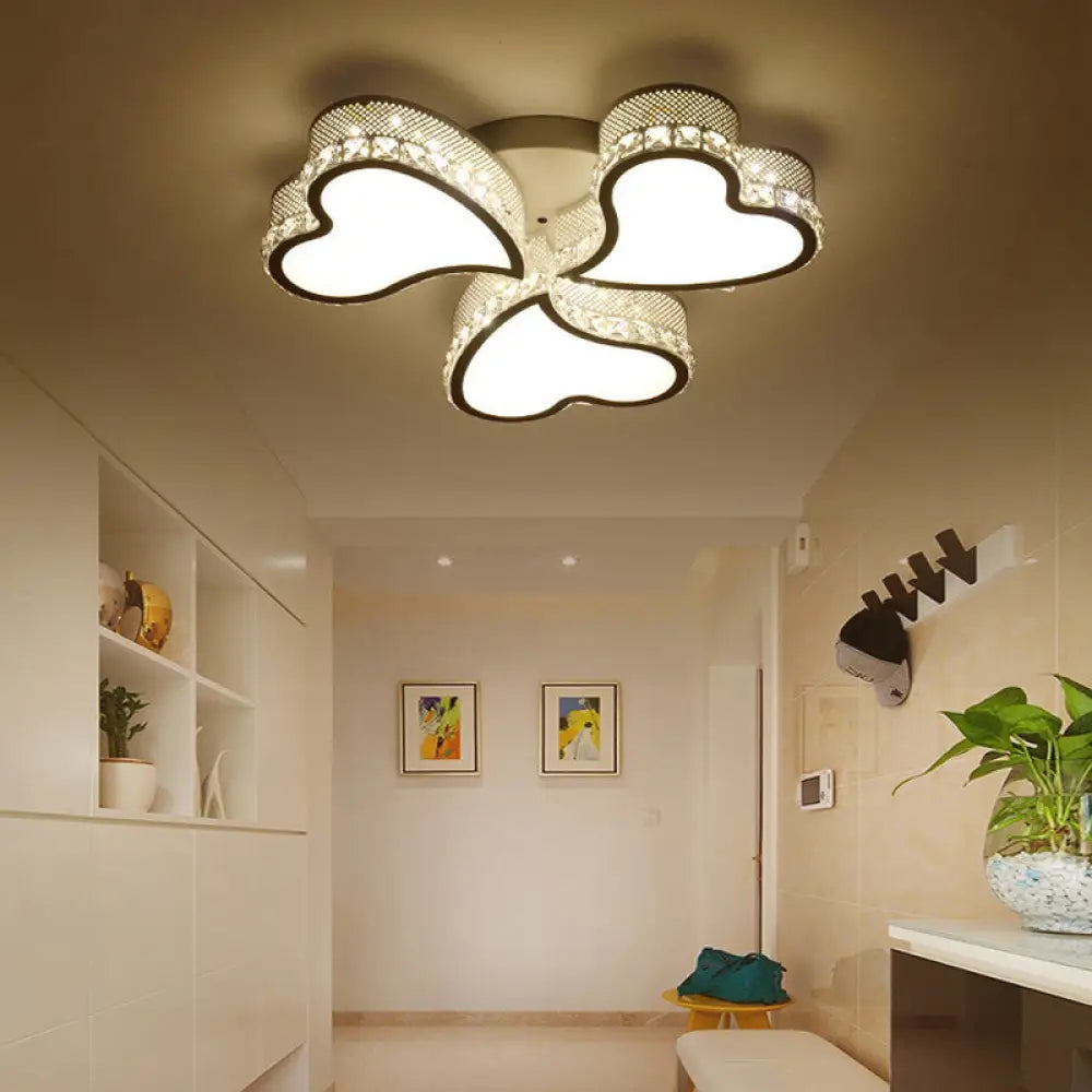 Heart Shaped Led Flush Mount Ceiling Lamp With Crystal Drop And Warm/White Light (3/4/6 Lights) 3 /