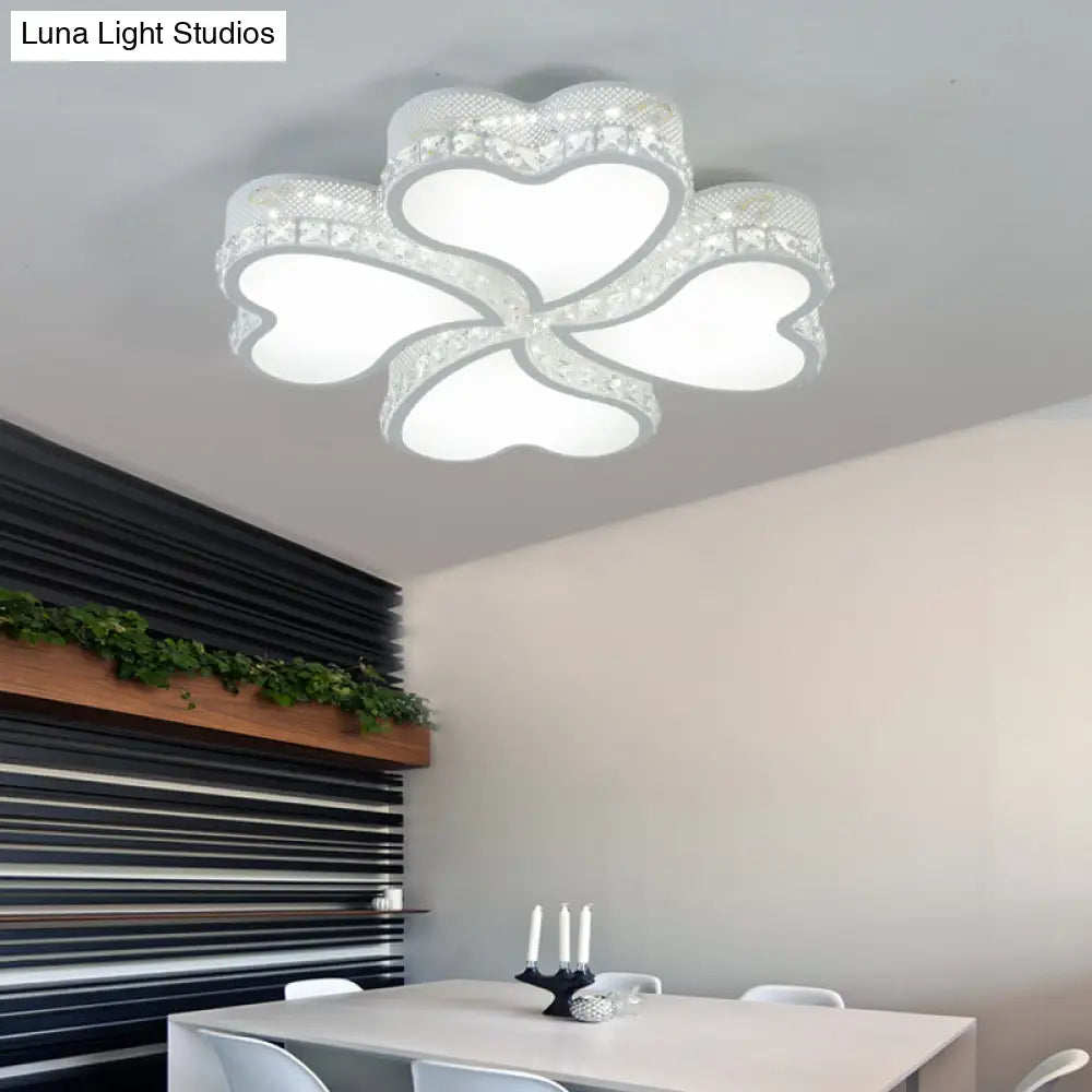 Heart Shaped Led Flush Mount Ceiling Lamp With Crystal Drop And Warm/White Light (3/4/6 Lights)