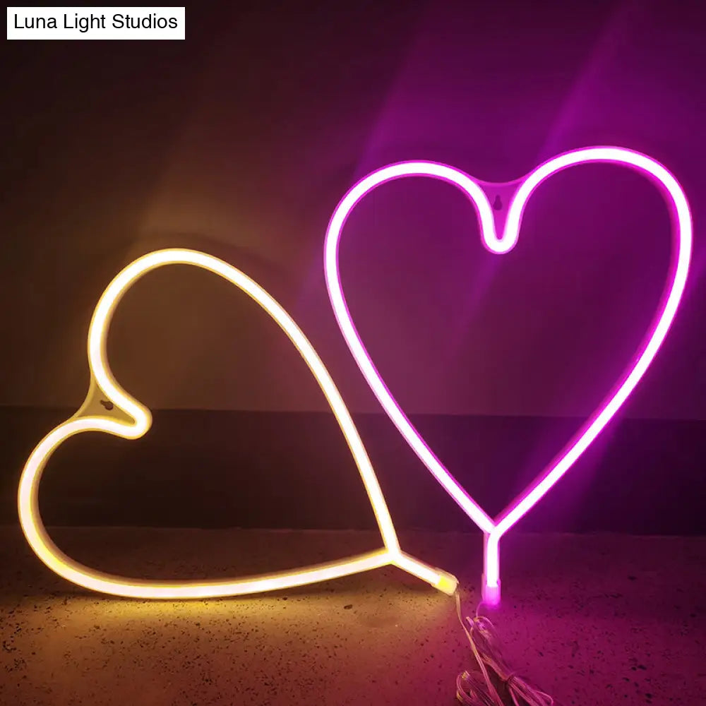 Heart Shaped Led Neon Night Light - Art Decor For Bedroom Wall Lighting Ideas