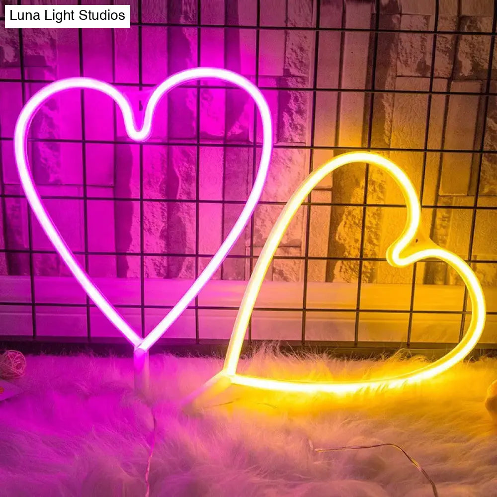 Heart Shaped Led Neon Night Light - Art Decor For Bedroom Wall Lighting Ideas