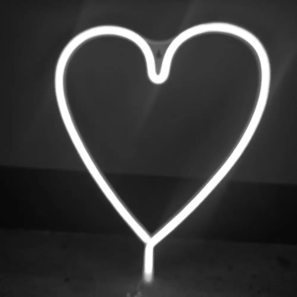 Heart Shaped Led Neon Night Light - Art Decor For Bedroom Wall Lighting Ideas White / Battery