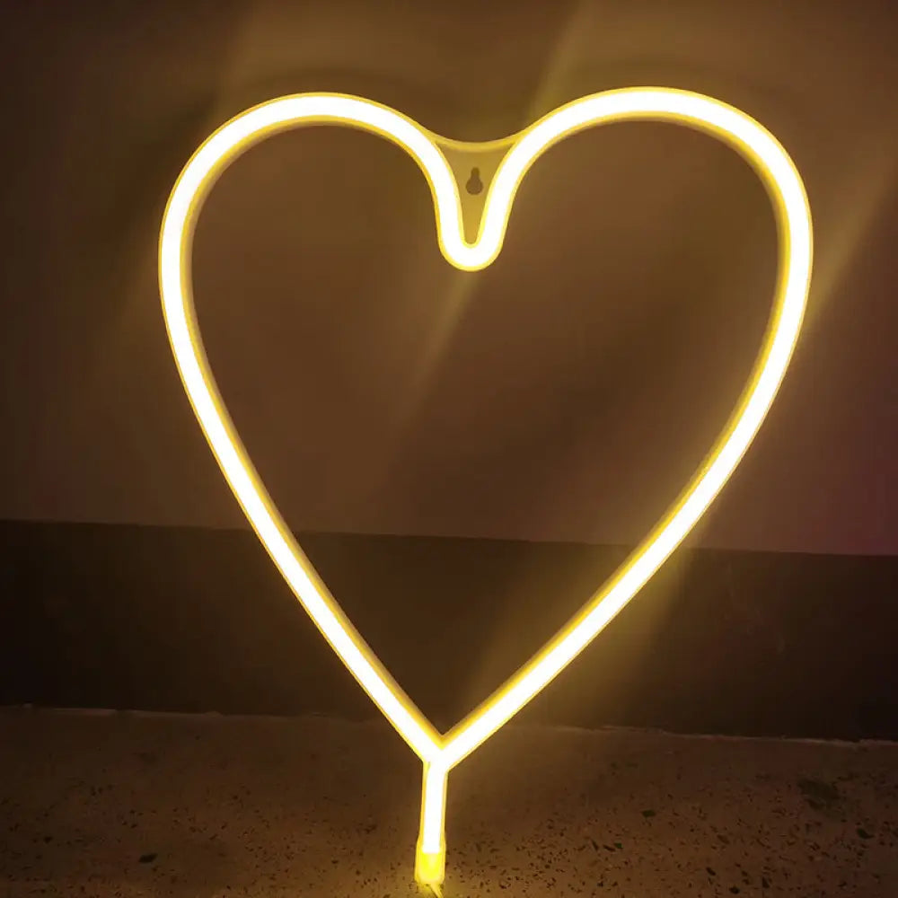 Heart Shaped Led Neon Night Light - Art Decor For Bedroom Wall Lighting Ideas White / Battery Warm