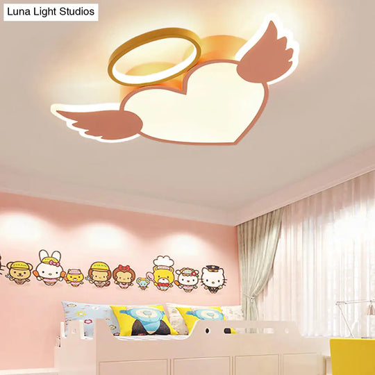 Heart Shaped Metal Flushmount Lamp: Cartoon Design Led Blue/Pink Ceiling Lighting 19.5’/23.5’