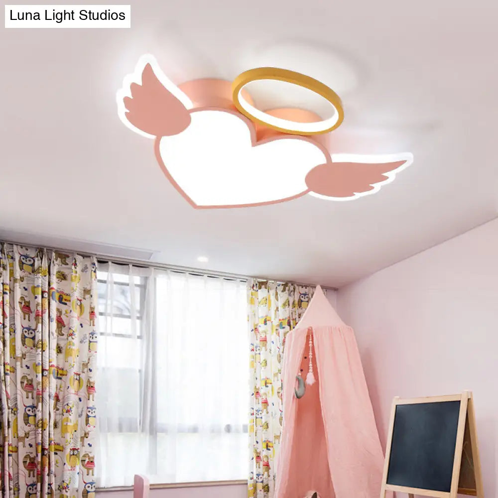 Heart Shaped Metal Flushmount Lamp: Cartoon Design Led Blue/Pink Ceiling Lighting 19.5/23.5 With