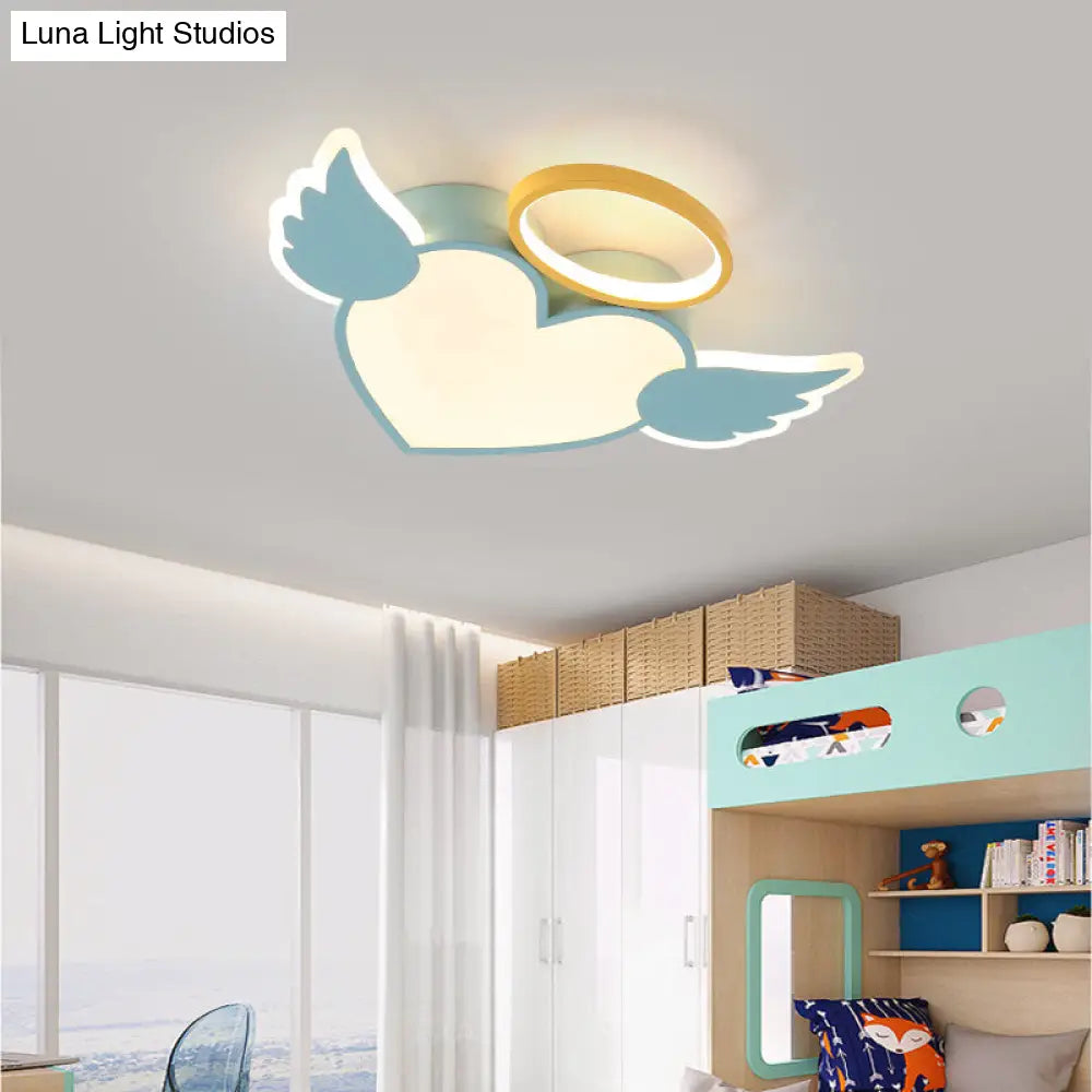 Heart Shaped Metal Flushmount Lamp: Cartoon Design Led Blue/Pink Ceiling Lighting 19.5/23.5 With