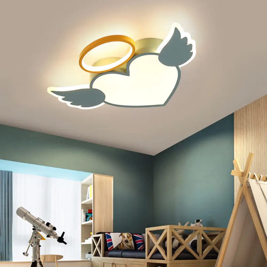 Heart Shaped Metal Flushmount Lamp: Cartoon Design Led Blue/Pink Ceiling Lighting 19.5’/23.5’