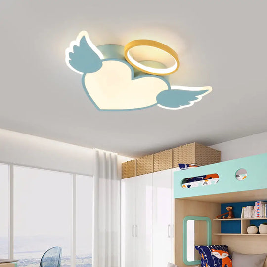 Heart Shaped Metal Flushmount Lamp: Cartoon Design Led Blue/Pink Ceiling Lighting 19.5’/23.5’