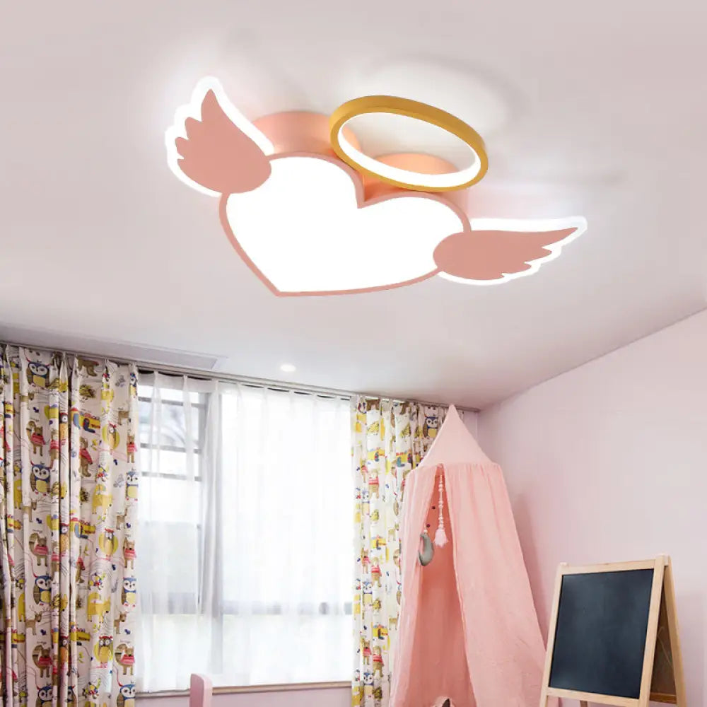 Heart Shaped Metal Flushmount Lamp: Cartoon Design Led Blue/Pink Ceiling Lighting 19.5’/23.5’