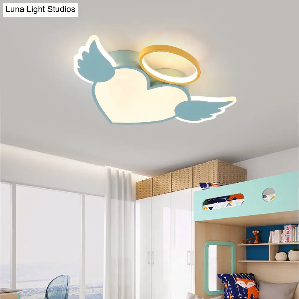 Heart Shaped Metal Flushmount Lamp: Cartoon Design Led Blue/Pink Ceiling Lighting 19.5’/23.5’