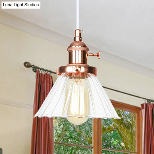 Height Adjustable Industrial Conic Hanging Lamp - Amber/Clear Glass 1-Light Pendant Lighting For