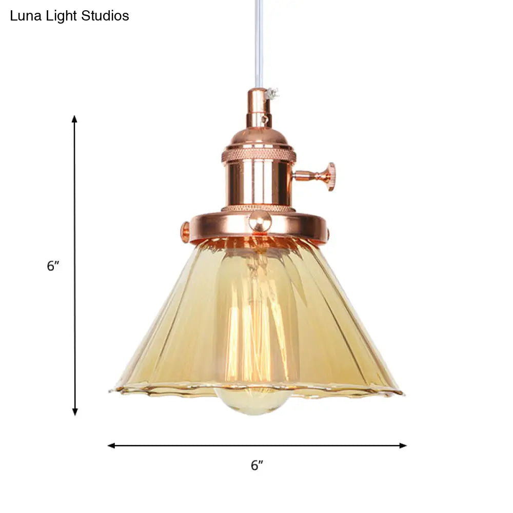 Height Adjustable Industrial Conic Hanging Lamp - Amber/Clear Glass 1-Light Pendant Lighting For