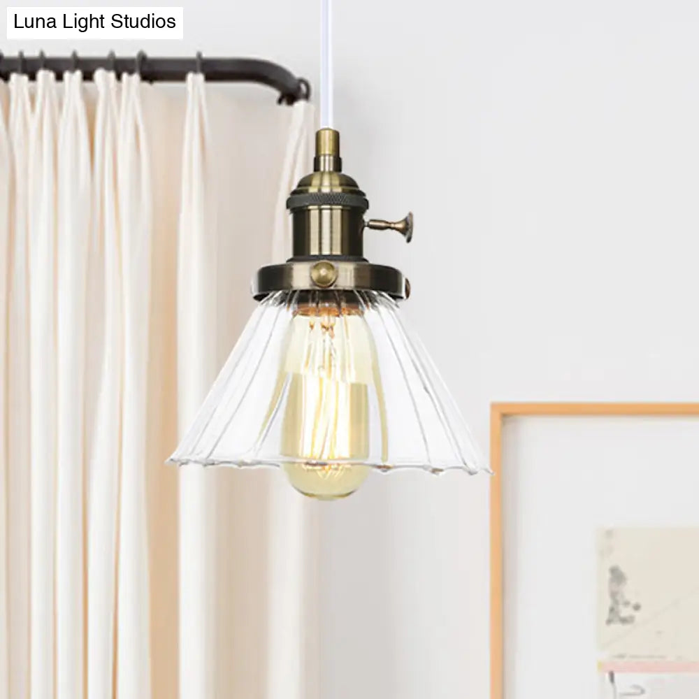 Height Adjustable Industrial Conic Hanging Lamp - Amber/Clear Glass 1-Light Pendant Lighting For