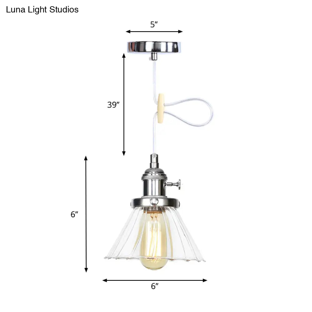 Height Adjustable Industrial Conic Hanging Lamp - Amber/Clear Glass 1-Light Pendant Lighting For