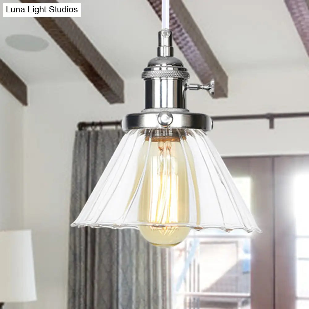 Height Adjustable Industrial Conic Hanging Lamp - Amber/Clear Glass 1-Light Pendant Lighting For