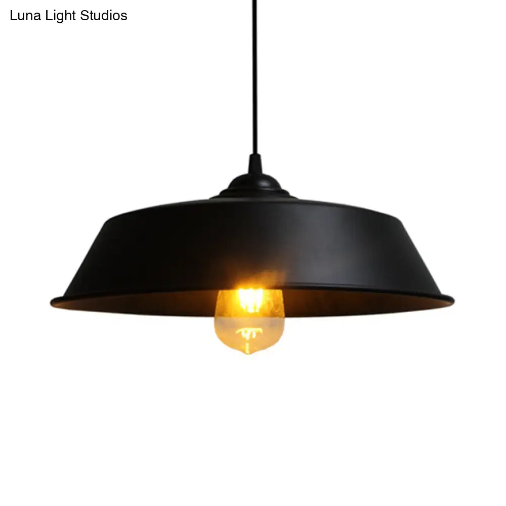 Farmhouse Barn Pendant Lamp - Height Adjustable Black/White Metal Hanging Light For Bars